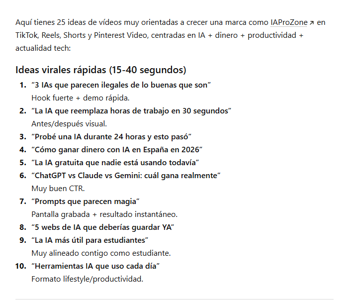 prompts ChatGPT español para crear contenido e ideas de vídeos 2026