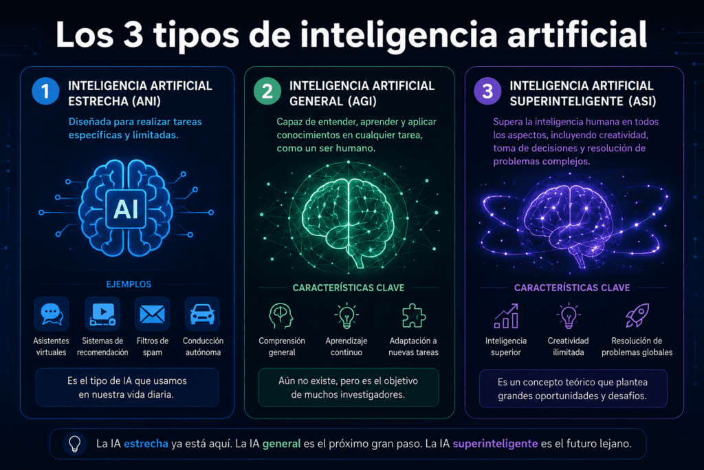 que es inteligencia artificial guia principiantes tipos IA debil general superinteligencia
