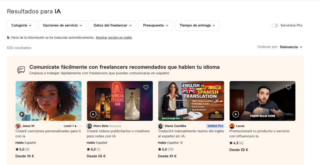 freelance con IA en España clientes Fiverr Workana
