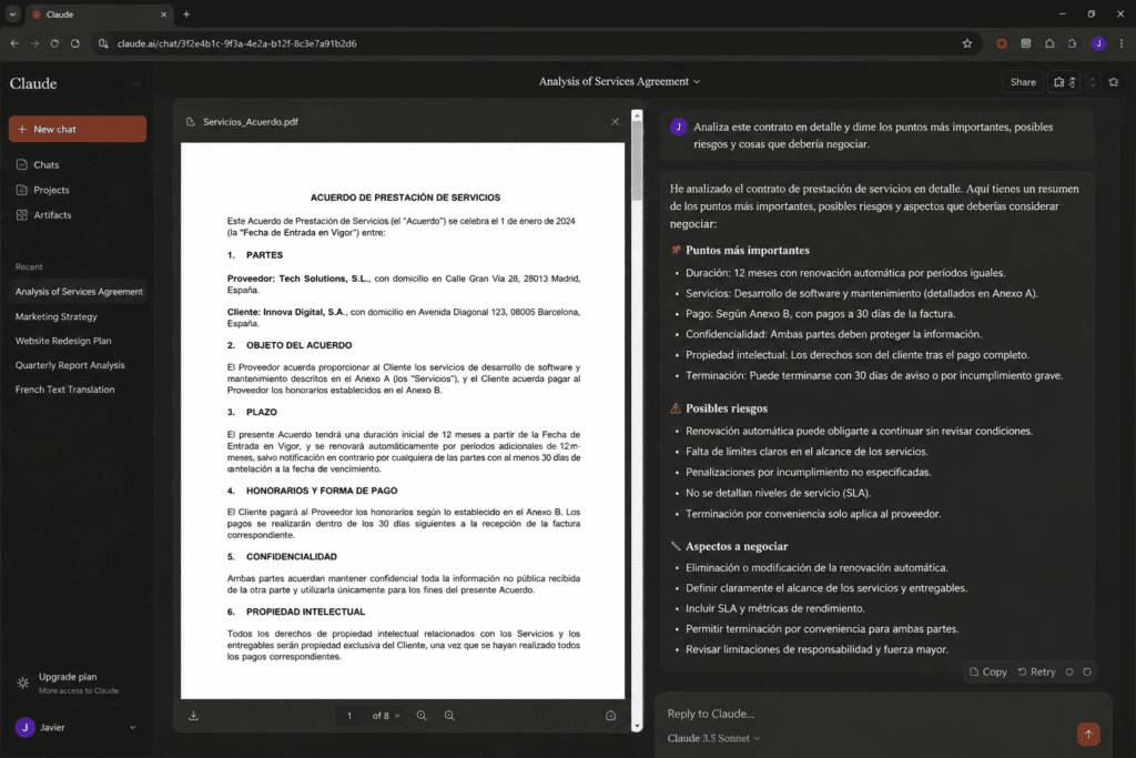 IA para abogados en España analizando contrato con Claude en 2026